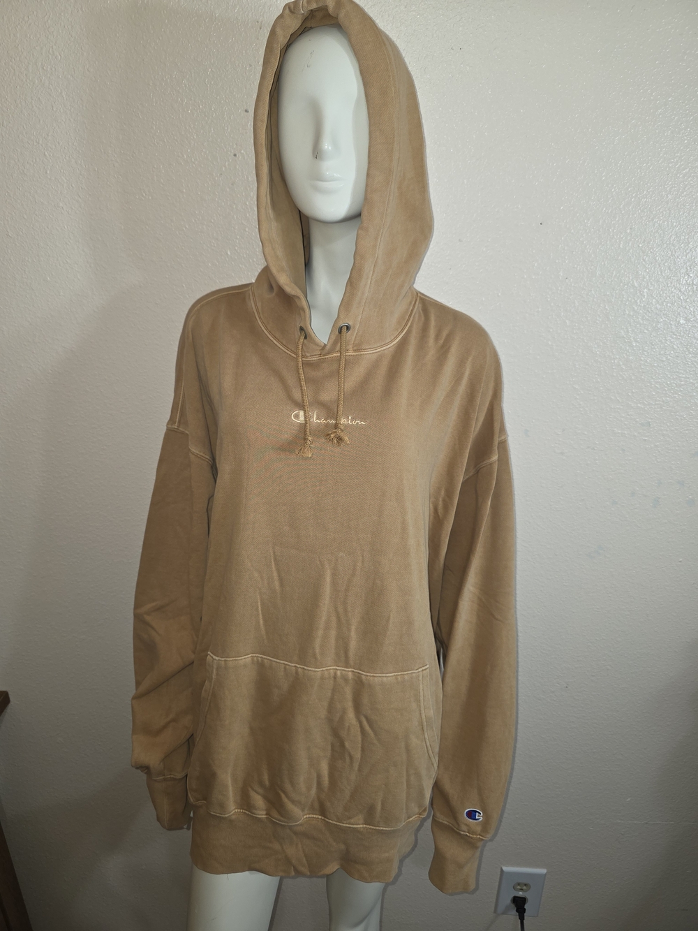 Champion Men’s Tan Hooded Sweatshirt - Classic Pullover